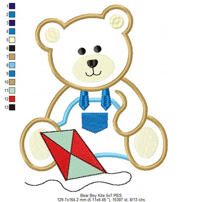 Teddy Bear Boy with kite - Applique