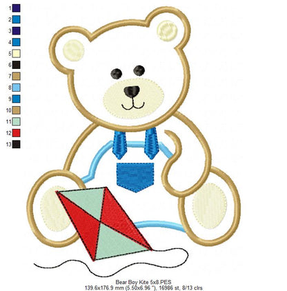 Teddy Bear Boy with kite - Applique