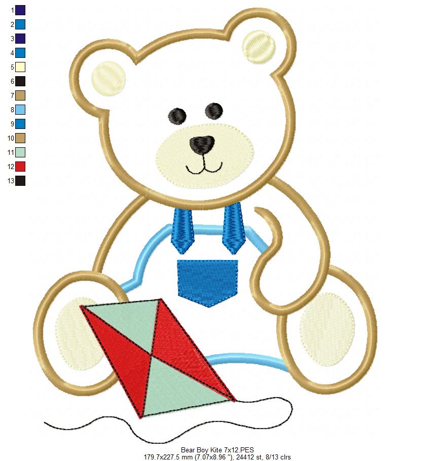 Teddy Bear Boy with kite - Applique