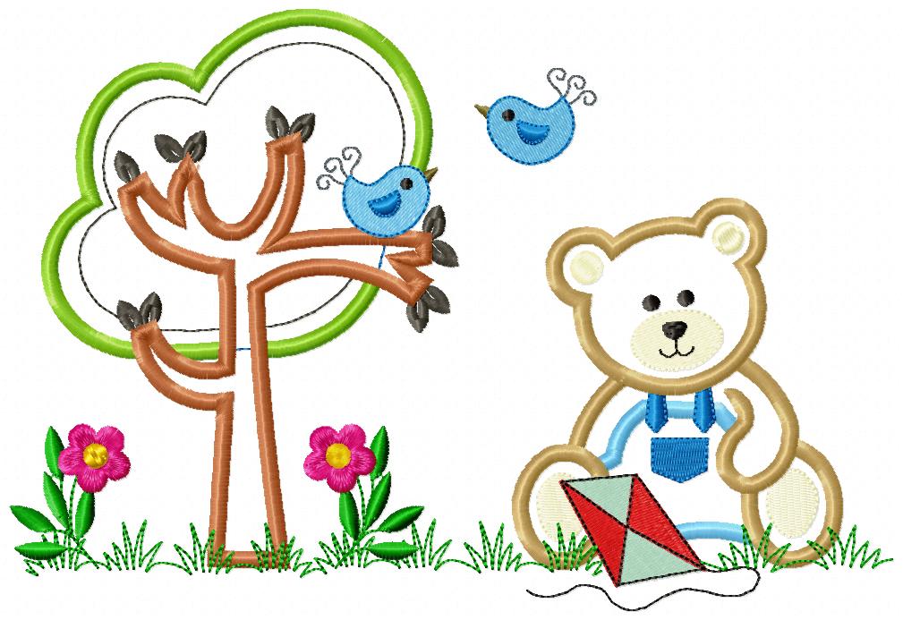 Teddy Bear Boy, Kite and Tree - Applique