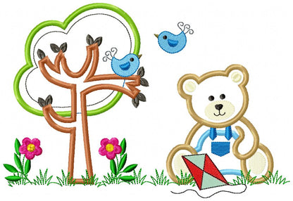 Teddy Bear Boy, Kite and Tree - Applique