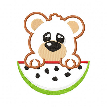 Bear Boy and Watermelon- Applique - Machine Embroidery Design
