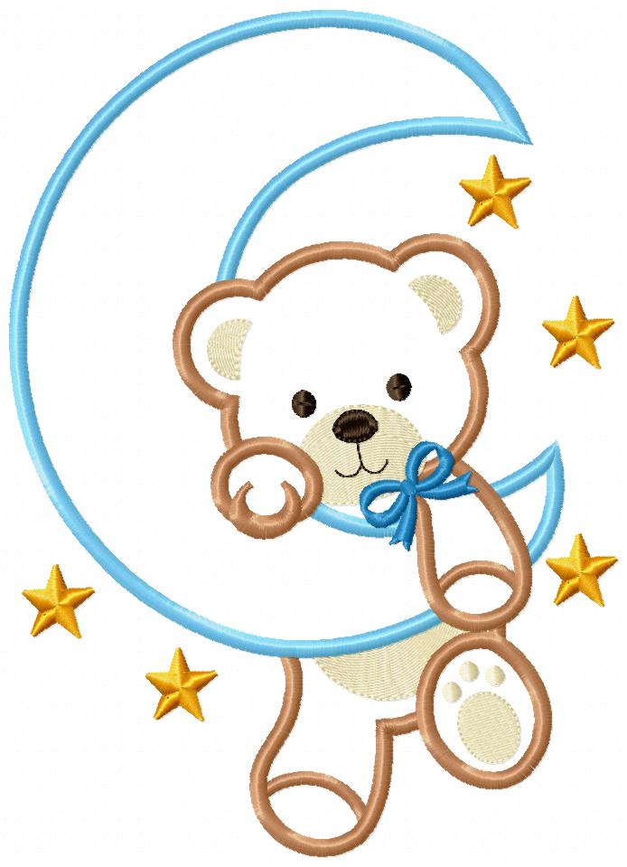 Bear Boy on the Moon - Aplique - Machine Embroidery Design