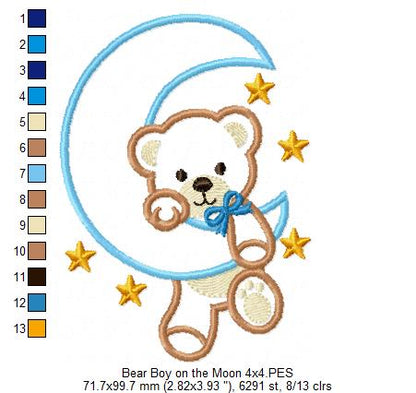 Bear Boy on the Moon - Aplique - Machine Embroidery Design