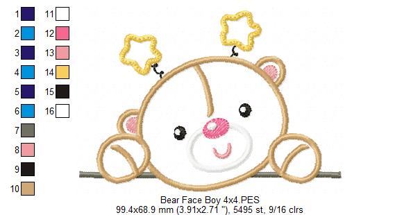 Bear Face Girl and Boy - Set of 2 designs - Applique