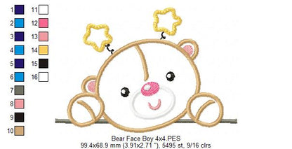 Bear Face Girl and Boy - Set of 2 designs - Applique