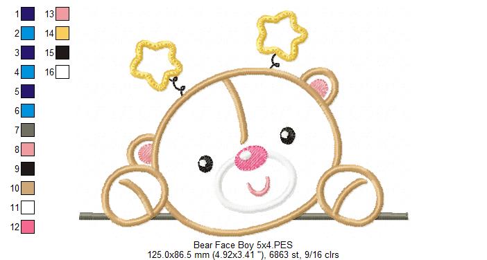 Bear Face Boy - Aplique Embroidery
