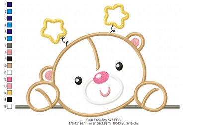 Bear Face Boy - Aplique Embroidery