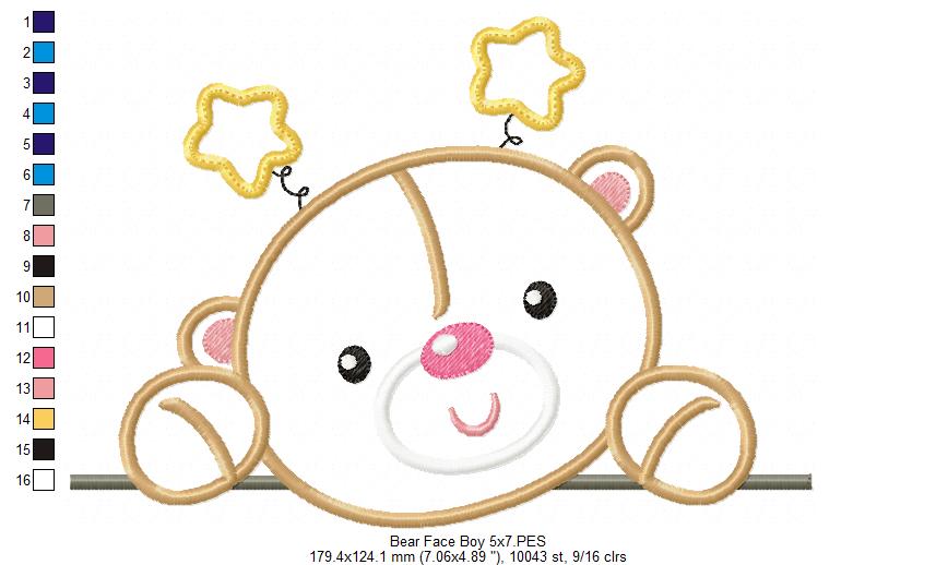 Bear Face Girl and Boy - Set of 2 designs - Applique