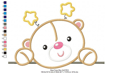 Bear Face Girl and Boy - Set of 2 designs - Applique