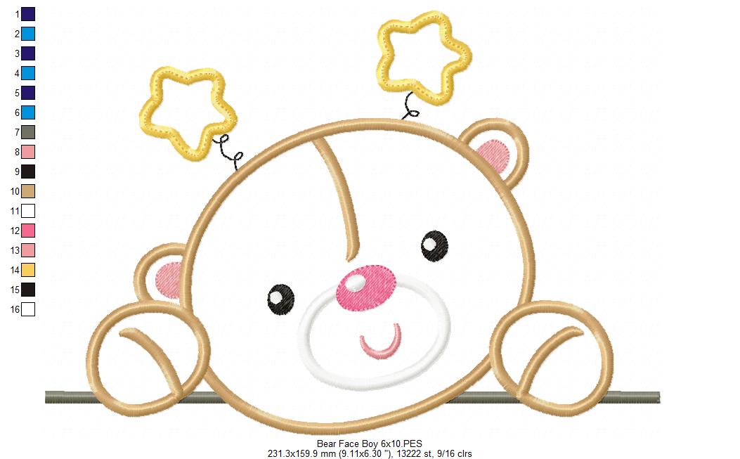 Bear Face Girl and Boy - Set of 2 designs - Applique