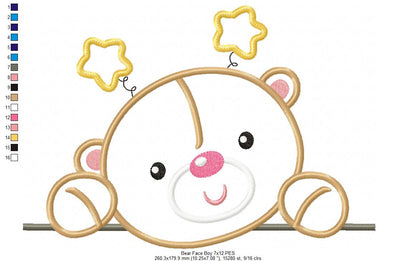 Bear Face Boy - Aplique Embroidery