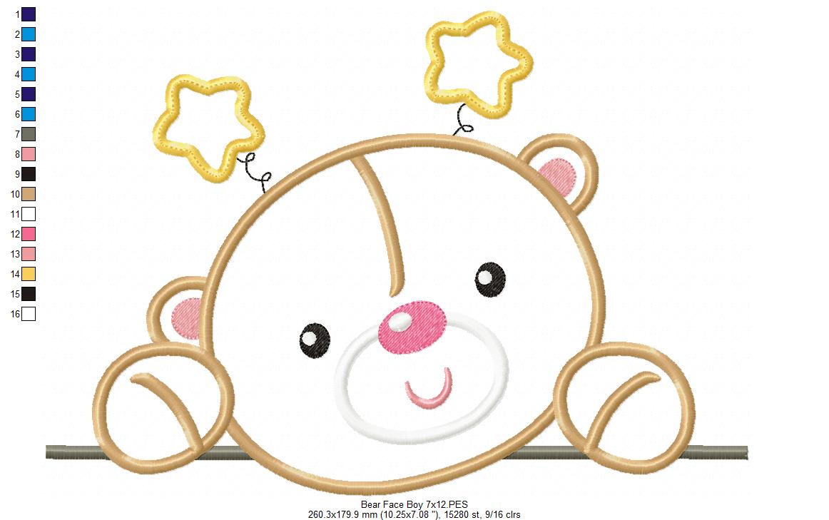 Bear Face Girl and Boy - Set of 2 designs - Applique