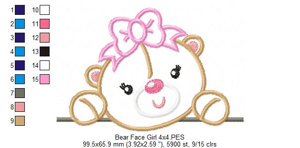 Bear Face Girl - Aplique Embroidery