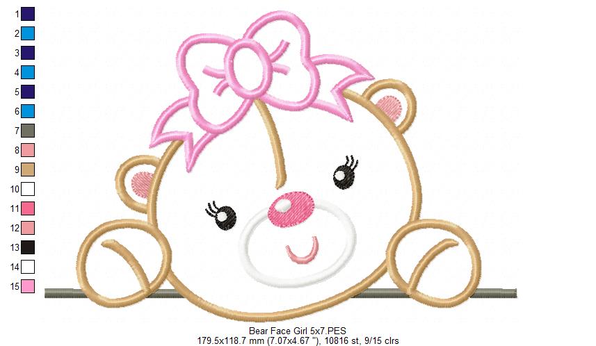 Bear Face Girl and Boy - Set of 2 designs - Applique