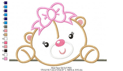 Bear Face Girl and Boy - Set of 2 designs - Applique
