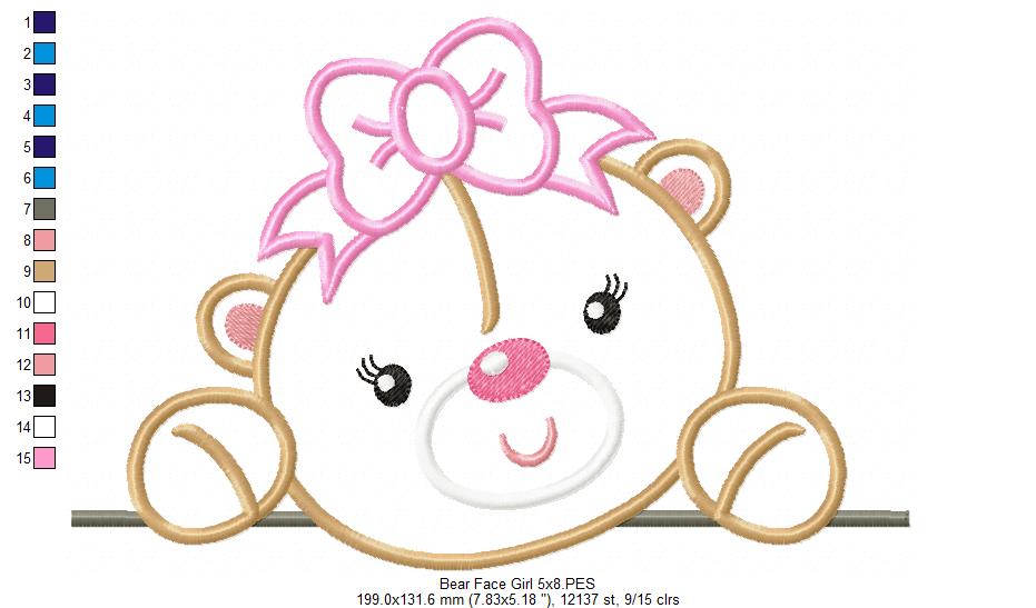 Bear Face Girl - Aplique Embroidery