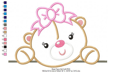 Bear Face Girl and Boy - Set of 2 designs - Applique