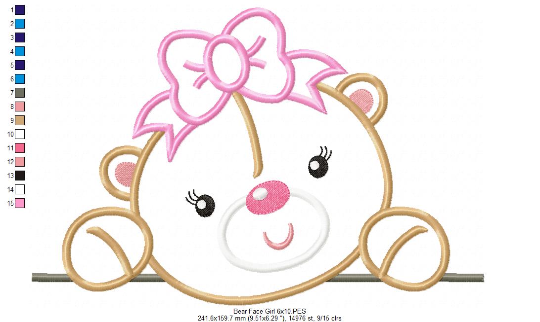 Bear Face Girl and Boy - Set of 2 designs - Applique