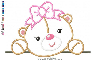 Bear Face Girl - Aplique Embroidery