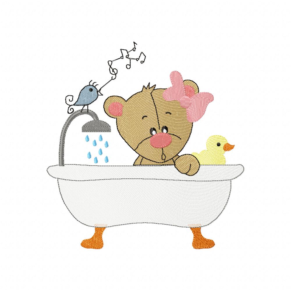 Cute Bear Bath Time - Fill Stitch - Machine Embroidery Design