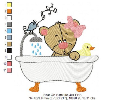Cute Bear Bath Time - Fill Stitch - Machine Embroidery Design
