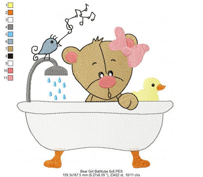 Cute Bear Bath Time - Fill Stitch - Machine Embroidery Design