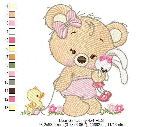 Baby Teddy Bear Boy and Girl with Bunny - Fill Stitch - Set of 2 designs