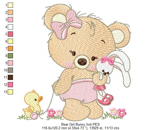 Baby Teddy Bear Boy and Girl with Bunny - Fill Stitch - Set of 2 designs