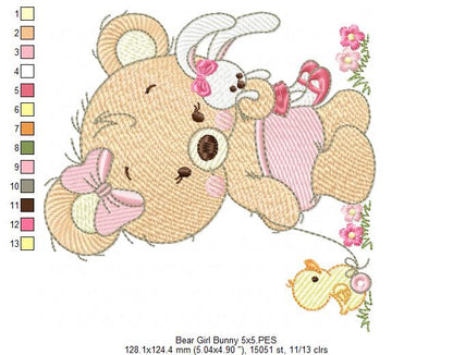 Baby Teddy Bear Boy and Girl with Bunny - Fill Stitch - Set of 2 designs