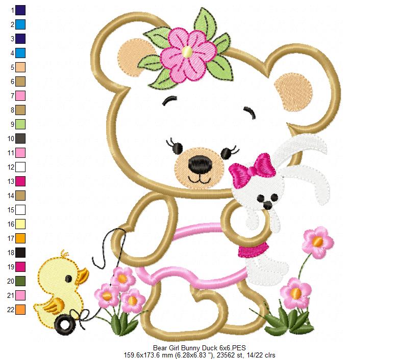 Baby Teddy Bear Boy and Girl with Bunny - Applique - Set of 2 designs