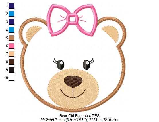 Bear Girl Face - Applique