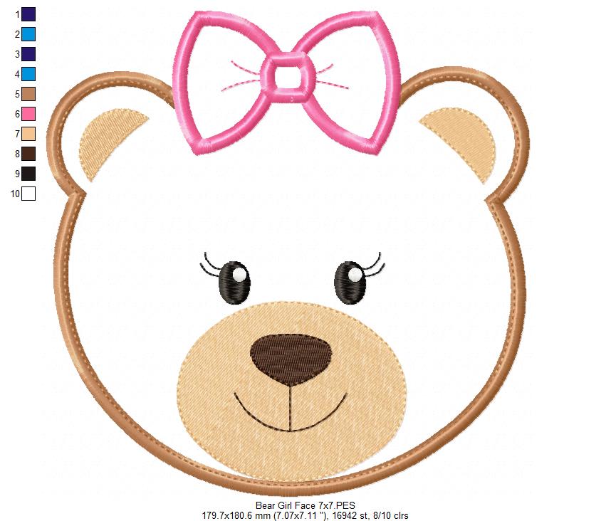 Bear Girl and Boy Face - Applique - Set of 2 designs