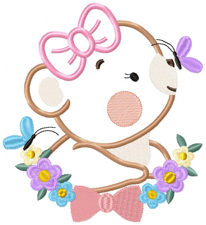Bear Girl Flowers - Aplique - Machine Embroidery Design