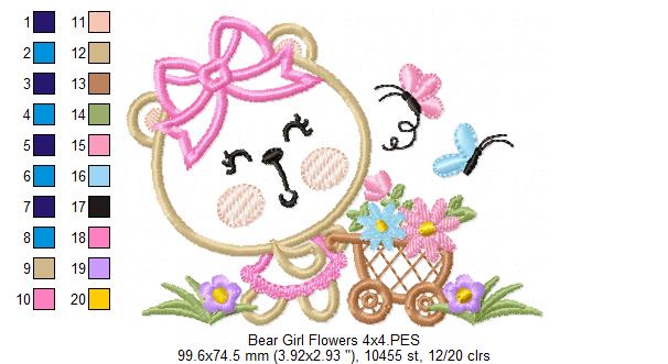 Bear Girl Flowers - Aplique