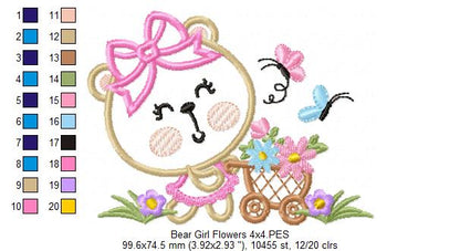 Bear Girl Flowers - Aplique