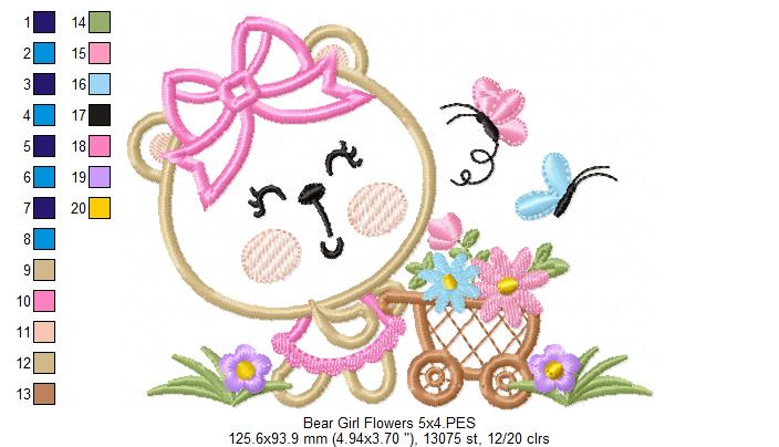 Bear Girl Flowers - Aplique