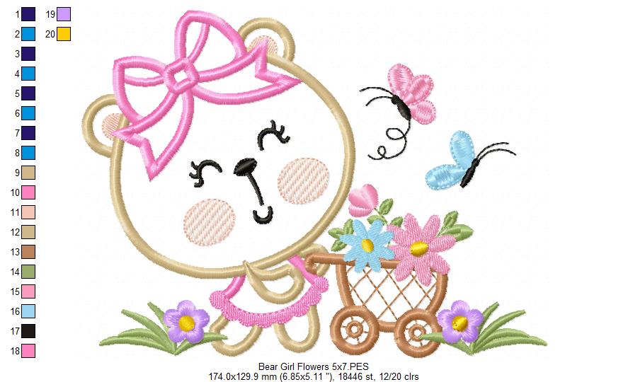 Bear Girl Flowers - Aplique