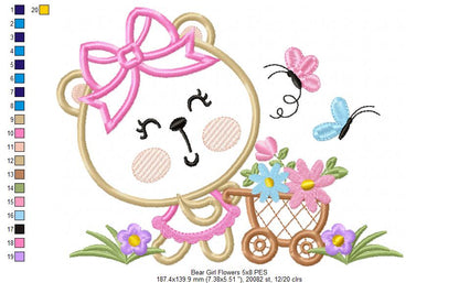 Bear Girl Flowers - Aplique