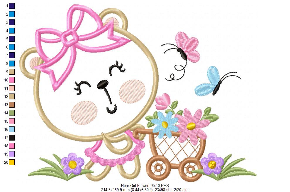 Bear Girl Flowers - Aplique