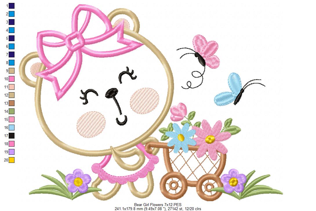 Bear Girl Flowers - Aplique