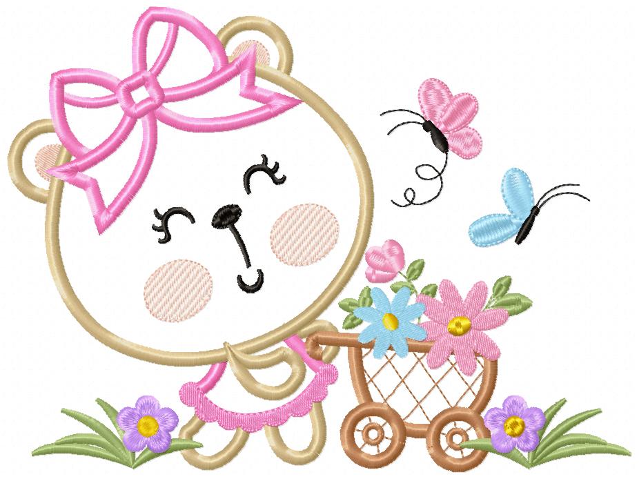 Bear Girl Flowers - Aplique