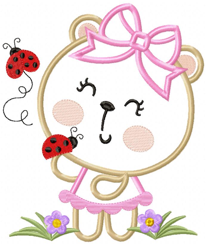 Bear Girl and Ladybugs - Aplique