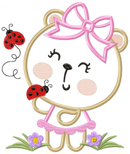 Bear Girl and Ladybugs - Aplique