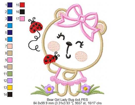 Bear Girl and Ladybugs - Aplique