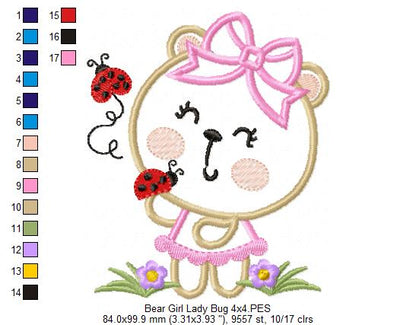 Bear Girl and Ladybugs - Aplique