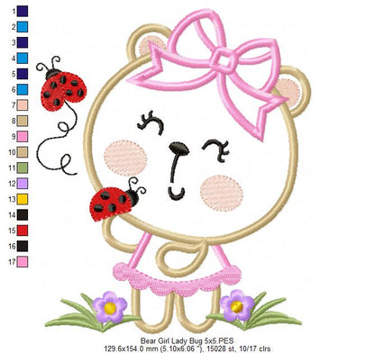 Bear Girl and Ladybugs - Aplique