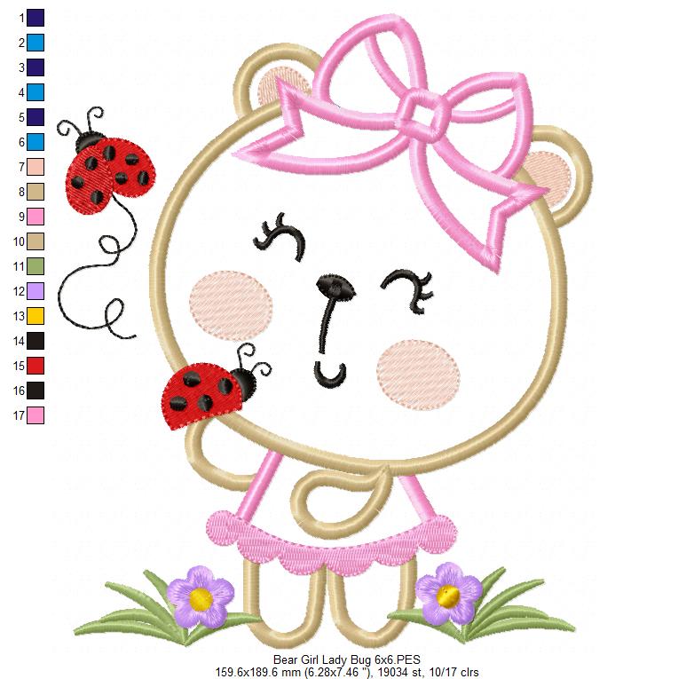 Bear Girl and Ladybugs - Aplique