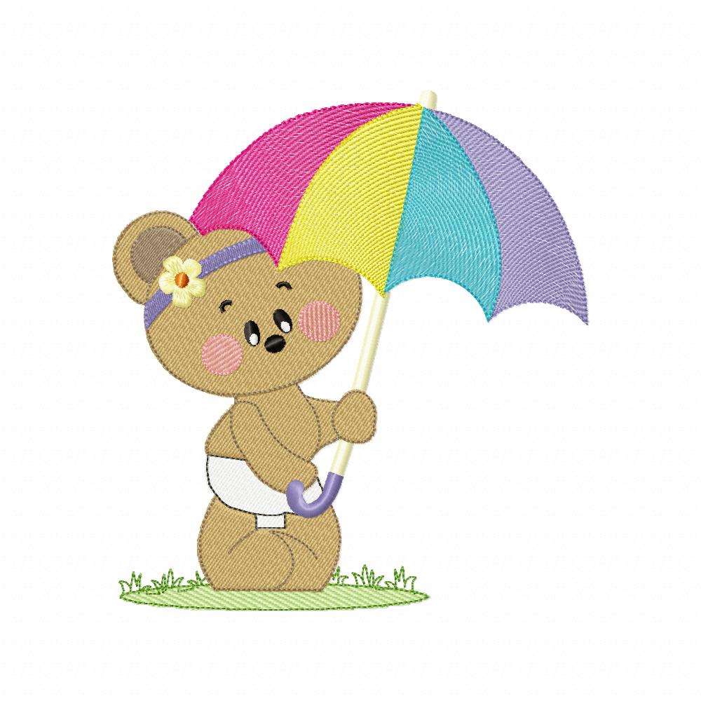 Teddy Bear Girl and Umbrella - Fill Stitch