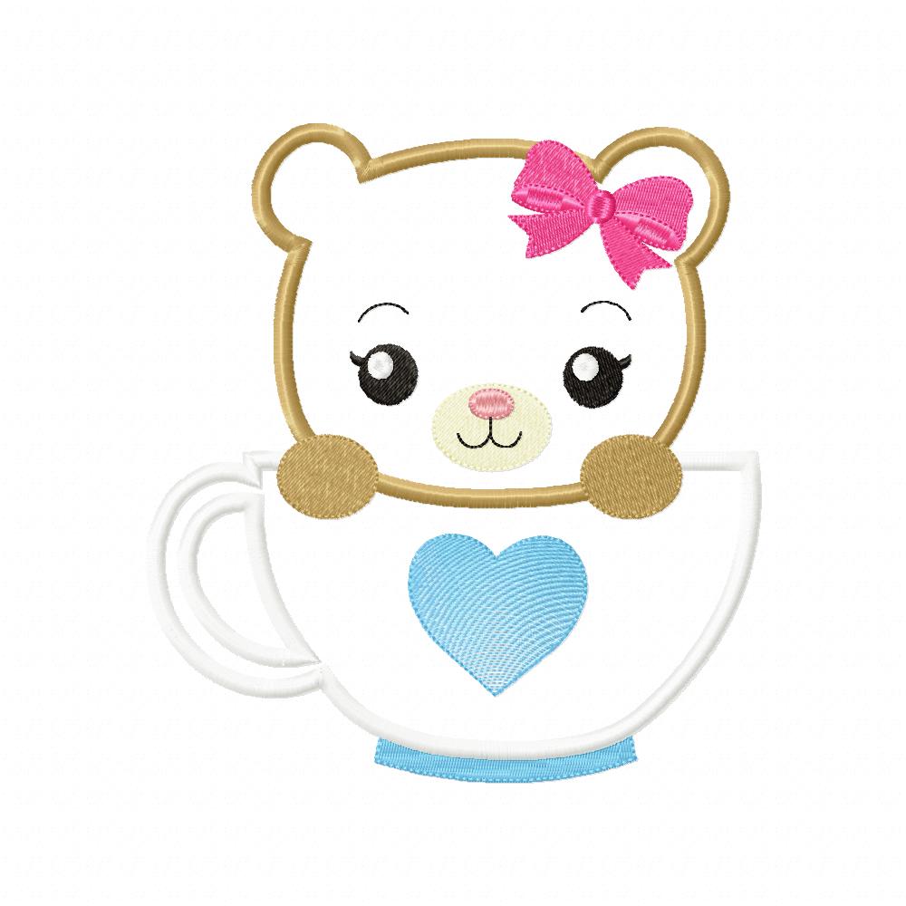 Cute Bear Girl in the Cup - Applique